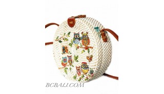 New Style Handmade Circle Rattan Bag with Animal Decoration 